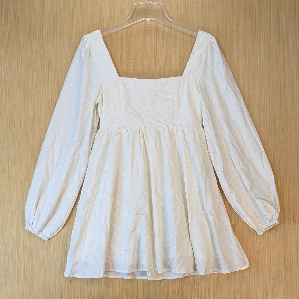 Altard State Cottage Coquette Floral Mini Babydoll Dress Balloon Sleeve Medium